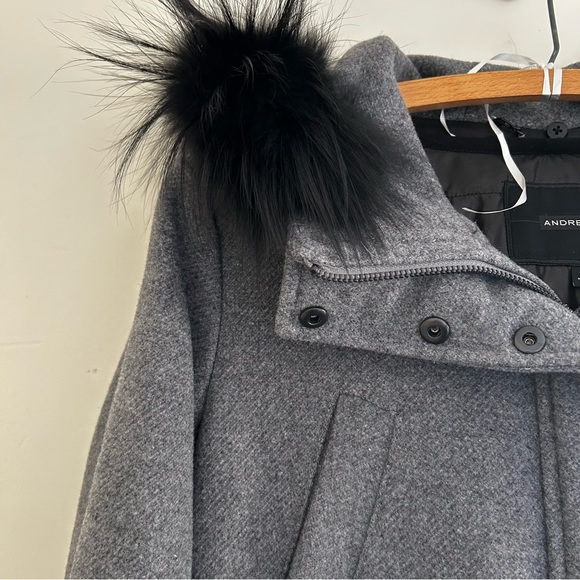 Andrew Marc Graphite Gray Wool Fox Fur Leather Trim Hooded Lined Peacoat Size 4 - Picture 4 of 12